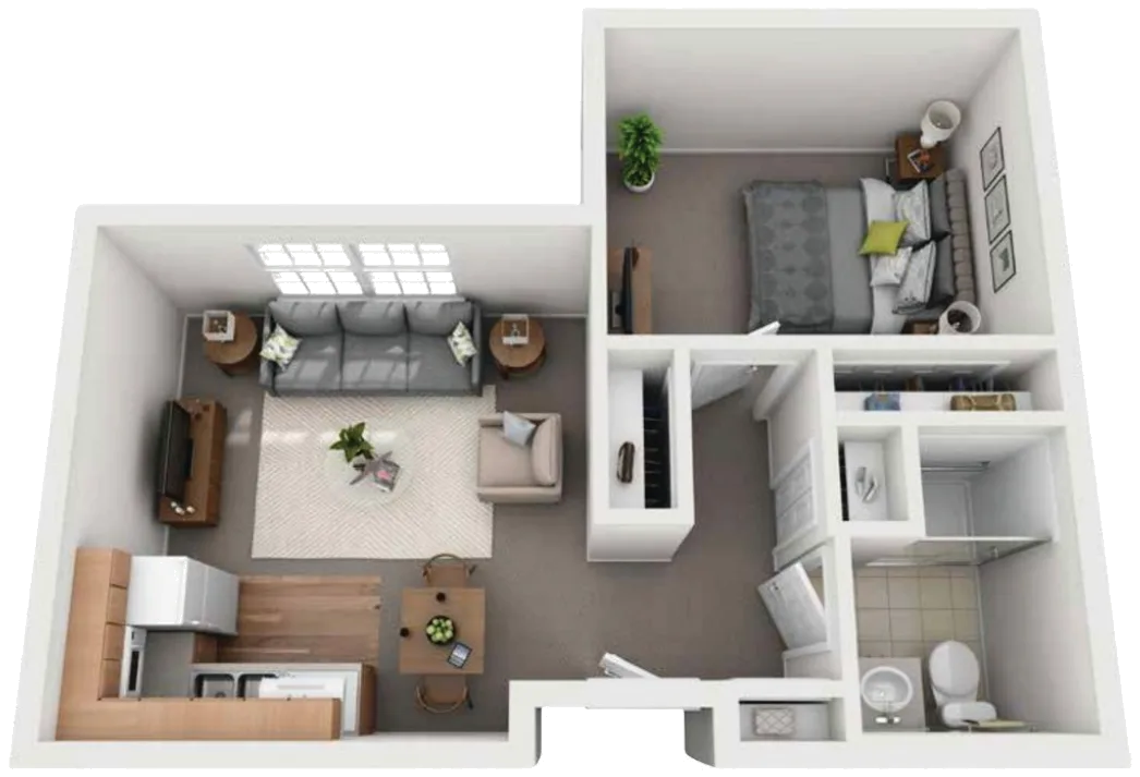 One bedroom, 475 sq ft floor plan — Comfort Cove Senior Living, West Bloomfield