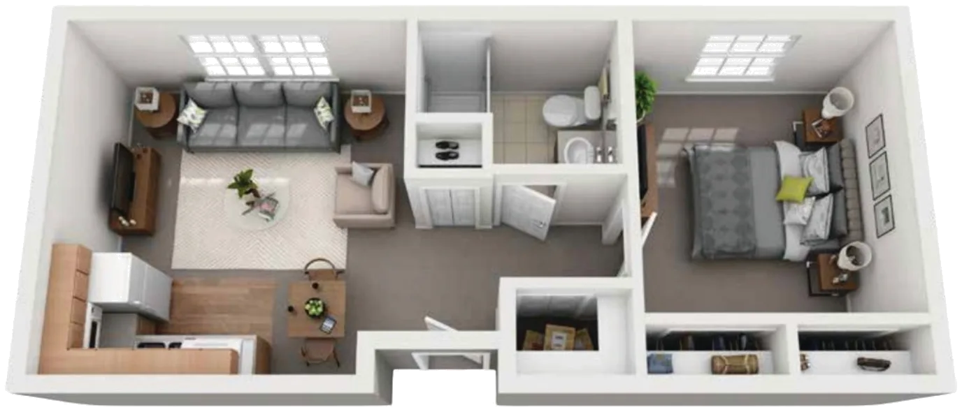 One bedroom, 490 sq ft floor plan — Comfort Cove Senior Living, West Bloomfield