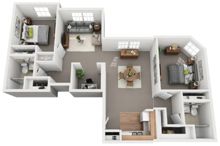 Two bedroom, 1,100 sq ft floor plan — Comfort Cove Senior Living, West Bloomfield
