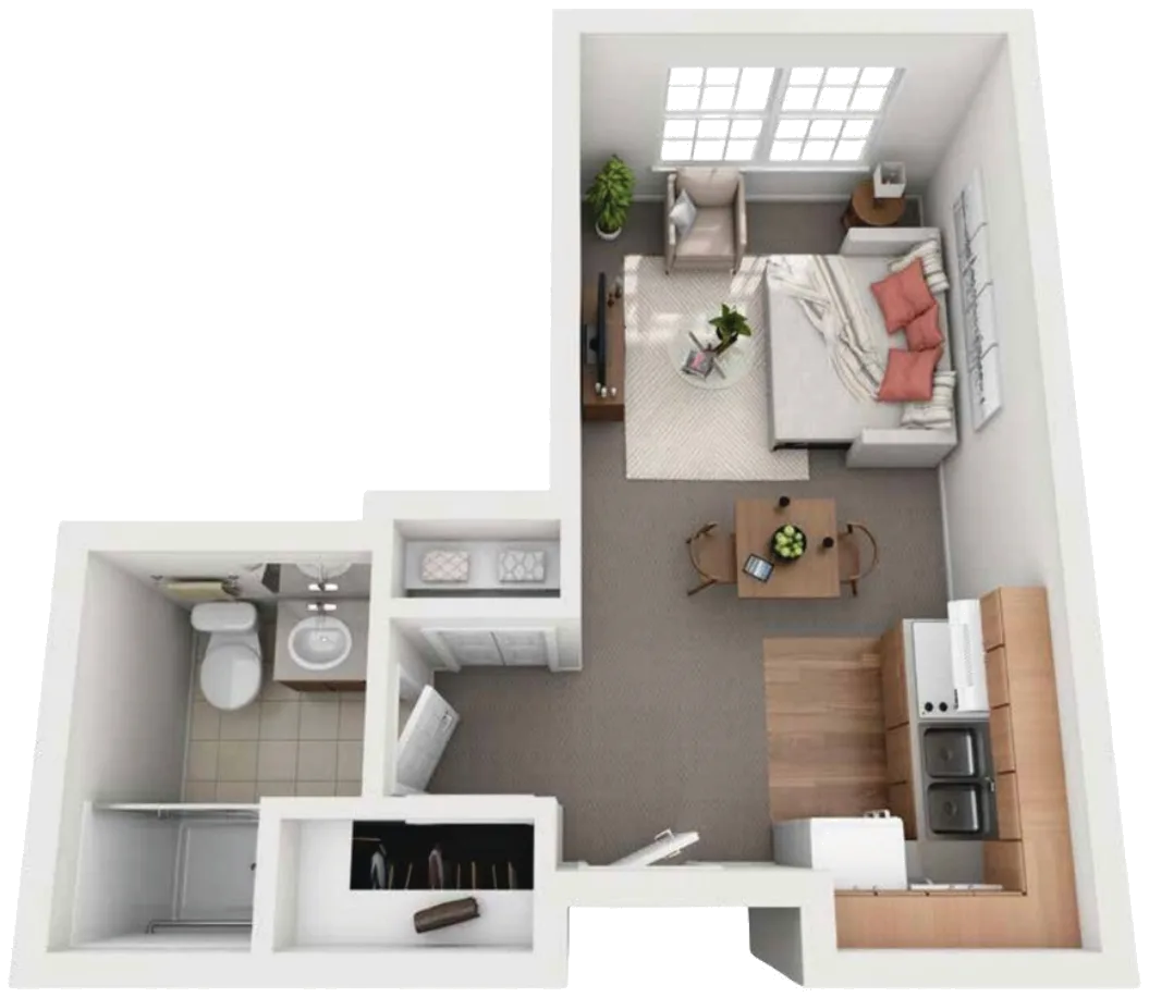 Studio, 305 sq ft floor plan — Comfort Cove Senior Living, West Bloomfield