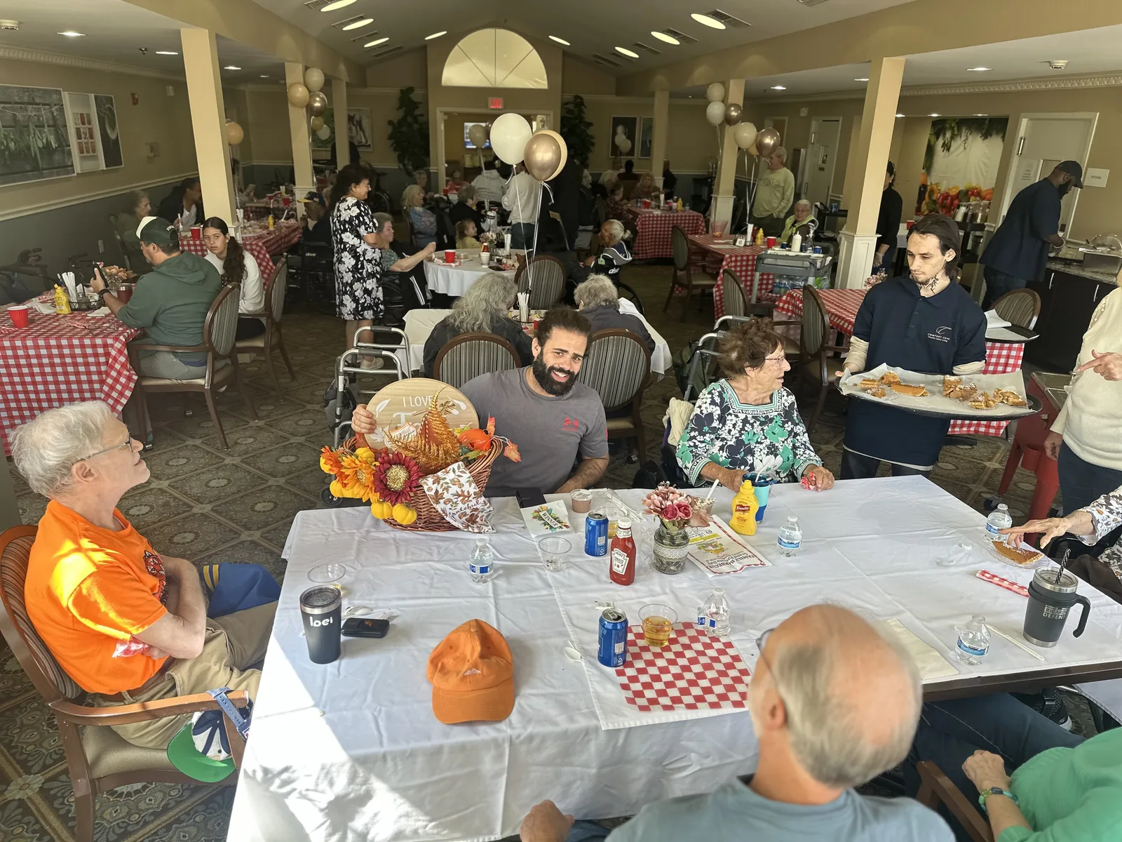 Thanksgiving dinner in the dining room at Comfort Cove Senior Living in West Bloomfield, MI